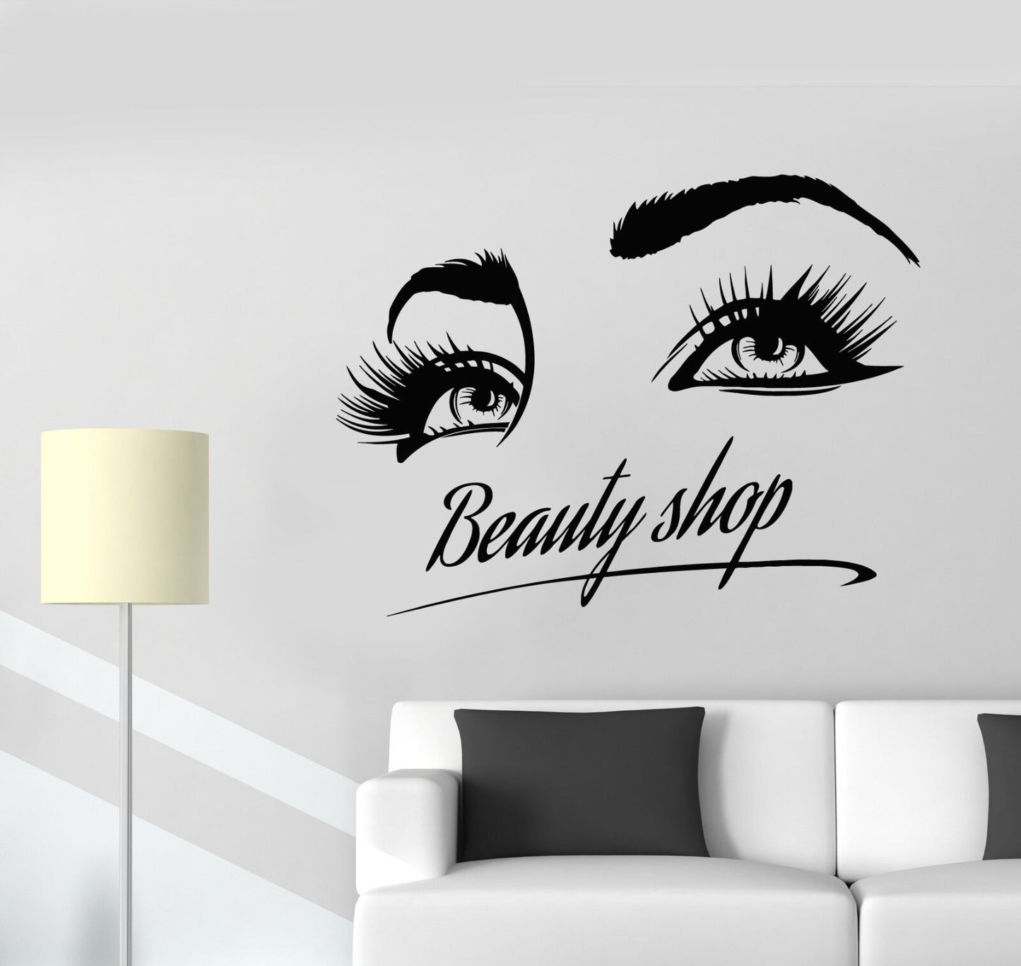 Wandaufkleber aus Vinyl, Motiv: Beauty Shop, Logo, Mädchen, Wimpern, Augen, Make-up (2815ig)