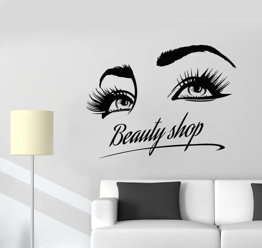 Vinyl Wall Decal Beauty Shop Logo Girl Eyelashes Eyes Makeup Stickers (2815ig)