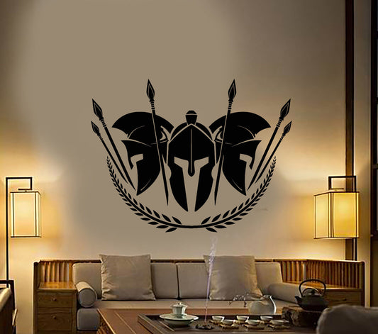 Vinyl Wall Decal Spartan Warriors Helmet Spear Stickers (2854ig)