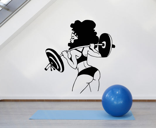 Vinyl Wall Decal Sexy Girl's Body With Barbell Home Fitness Gym Stickers 2868ig