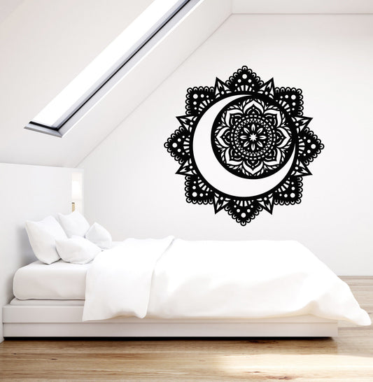 Vinyl Wall Decal Mandala Buddhism Lotus Flower Moon Yoga Center Stickers 2907ig