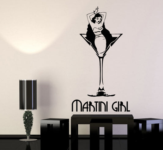 Autocollant mural en vinyle Martini Girl Cocktail Stripper rétro Pin Up autocollants (2934ig)