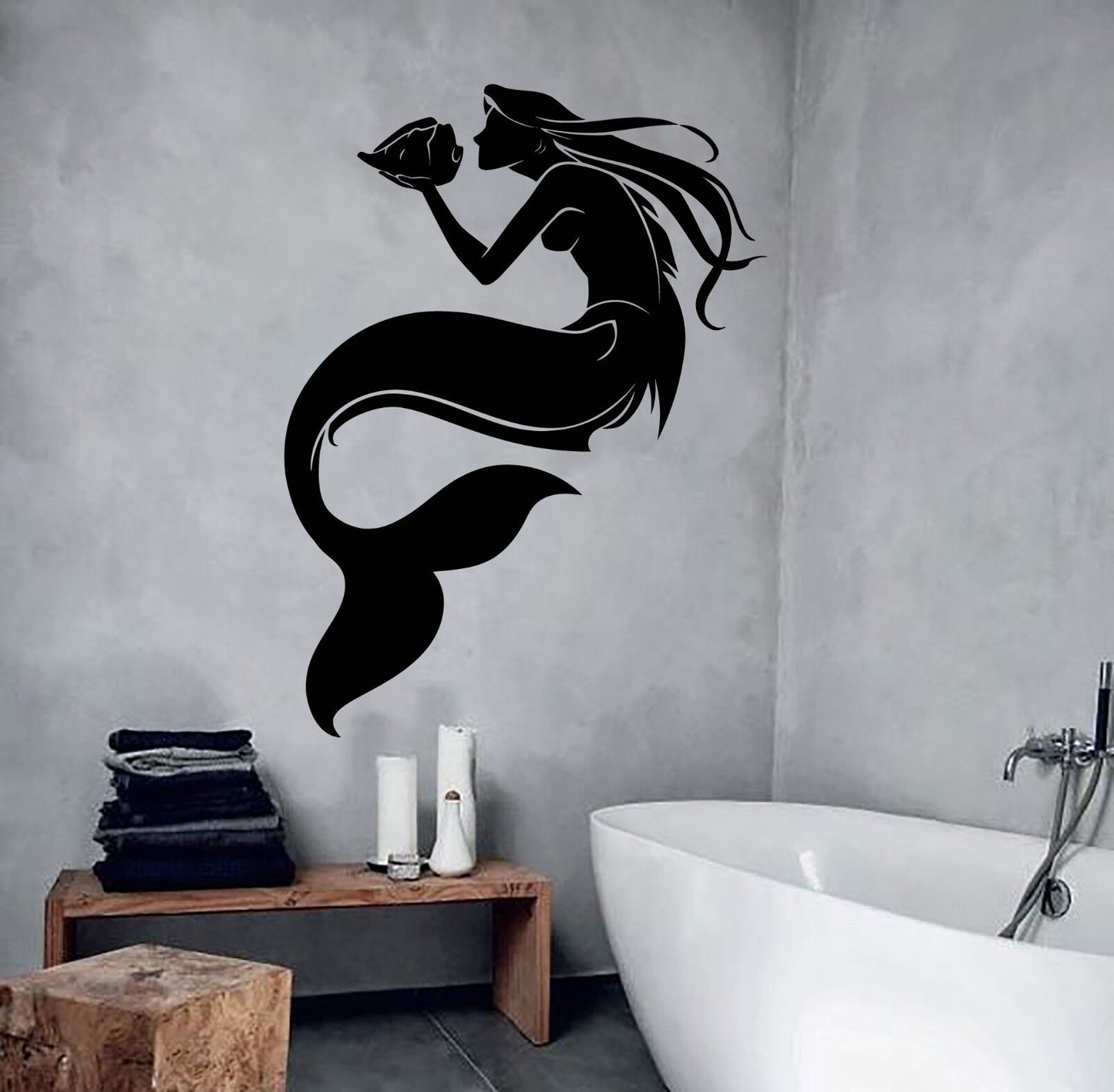 Vinyl Wall Decal Fairy Tale Mermaid With Shell Children's Room Stickers (2969ig)