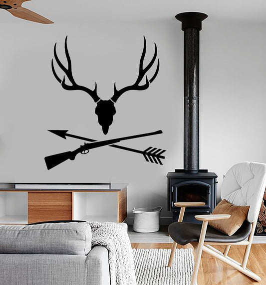 Vinyl Wall Decal Deer Skull Hunting Club Arrow Gun Stickers (2974ig)