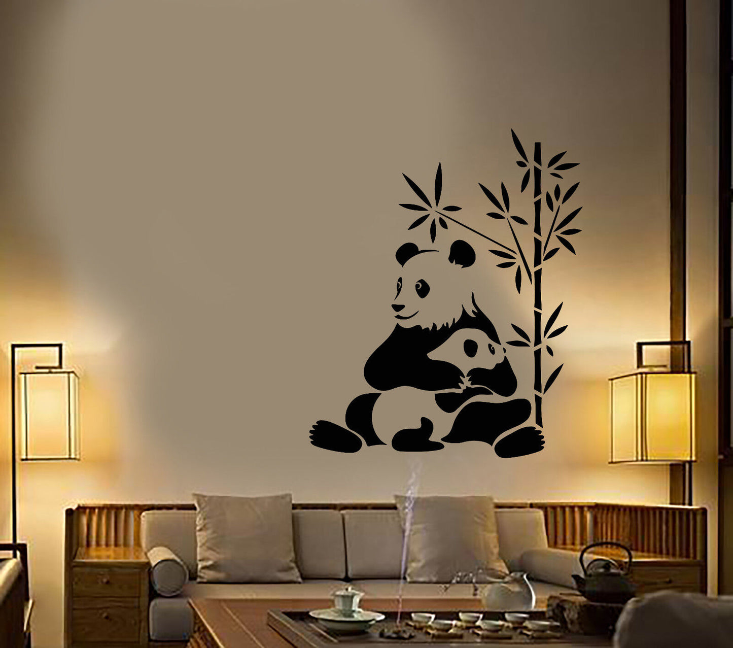 Autocollant mural en vinyle, autocollants d'animaux de la famille des pandas chinois asiatiques (2979ig)