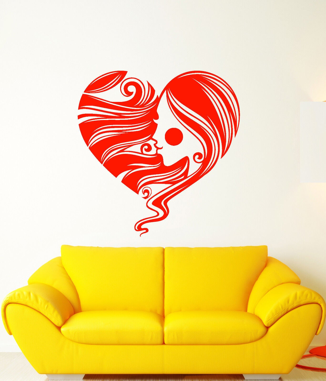 Vinyl Wall Decal Heart Symbol Romantic Girl Face Hair Hairstyle Stickers 2995ig