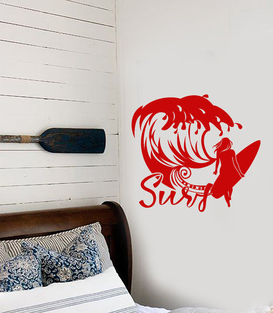 Autocollant mural en vinyle pour fille, surfeur, Sports nautiques, vagues (3025ig)