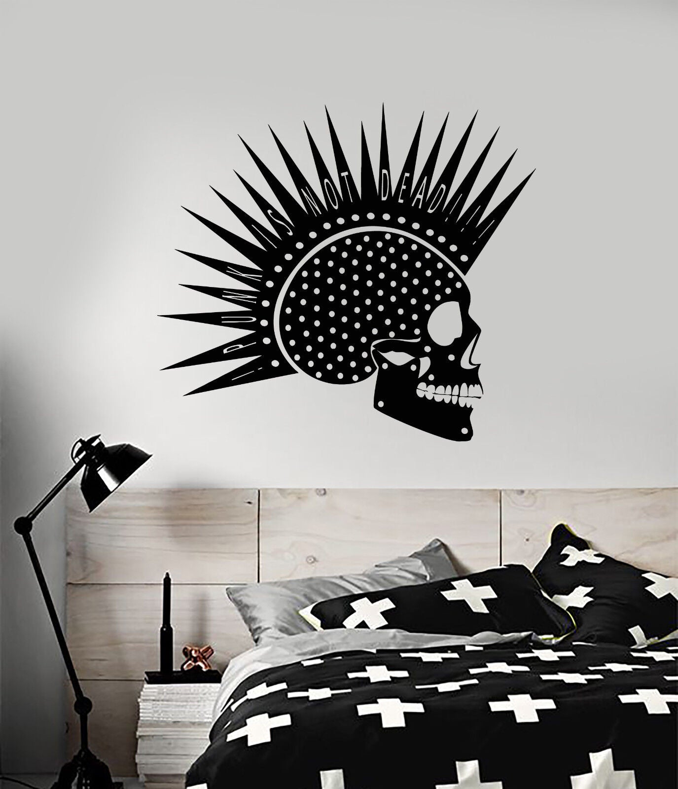 Autocollant mural en vinyle Punk Rock musique crâne Mohawk coiffure autocollants (3036ig)