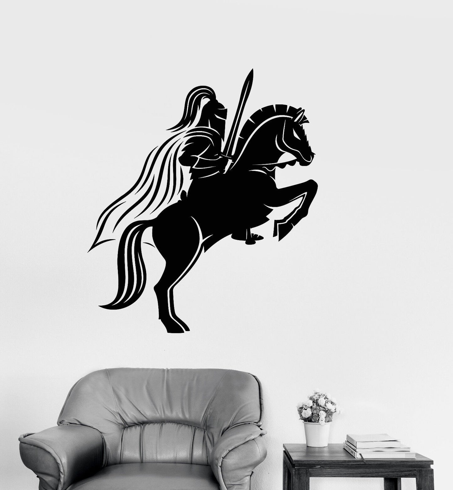 Vinyl Wall Decal Middle Ages Knight On Horseback With Sword Stickers (3055ig)