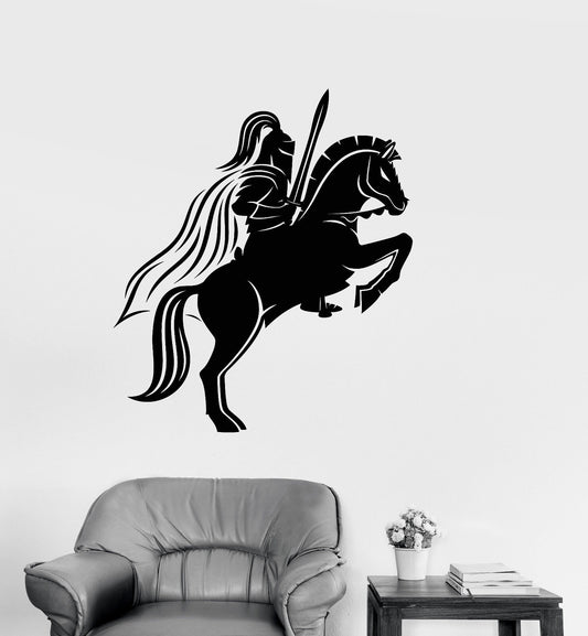 Autocollant mural en vinyle chevalier du moyen âge à cheval avec autocollants d'épée (3055ig)