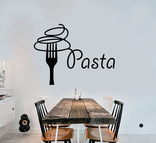 Vinyl Wall Decal Fork Pasta Spaghetti Logo Restaurant Decor Stickers (3071ig)