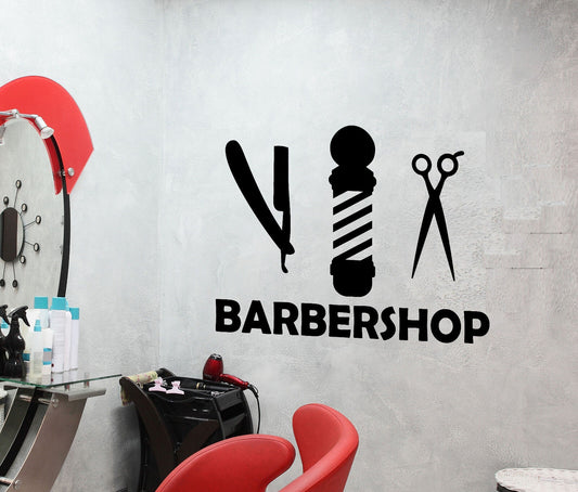 Autocollant mural en vinyle avec Logo de salon de coiffure, ciseaux, autocollants (3081ig)