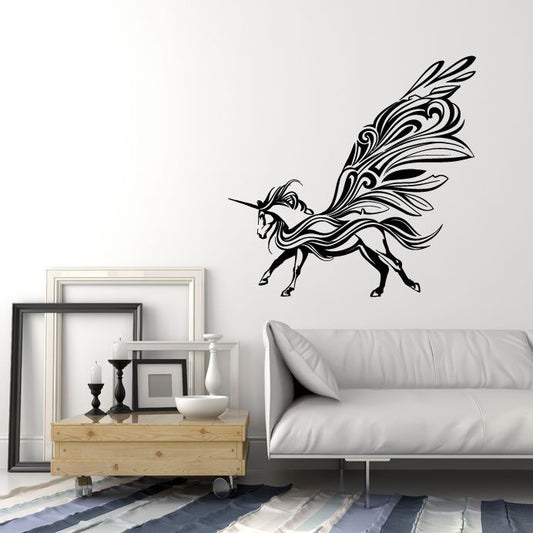 Vinyl Wall Decal Abstract Unicorn Pegasus Fantasy Animal Stickers (3082ig)