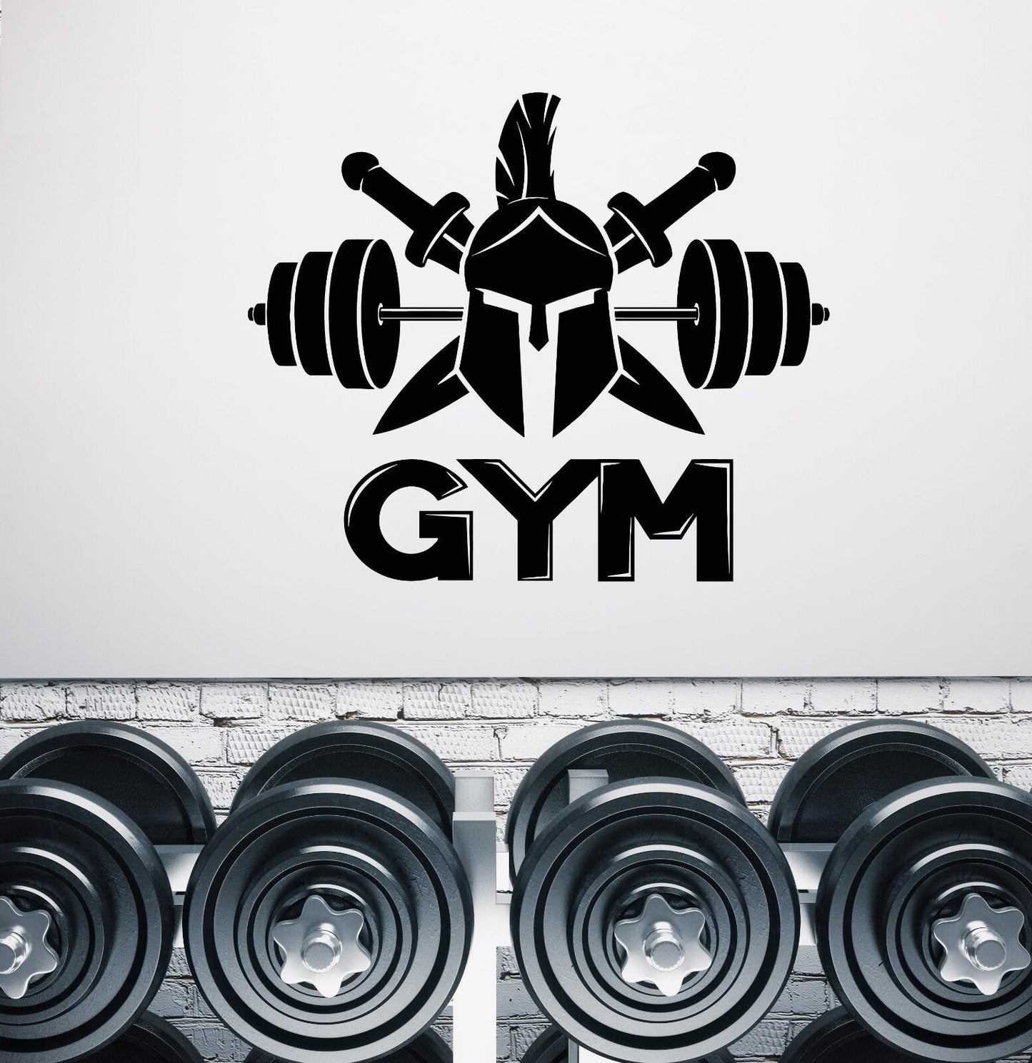 Vinyl Wall Decal Logo Spartan Warrior Helmet Barbell Signboard Stickers (3088ig)