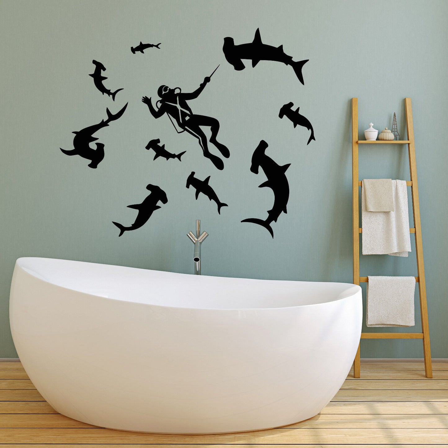 Autocollant mural en vinyle pour plongée sous-marine, autocollants d'eau de requins (3112ig)