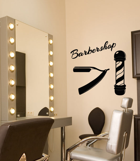 Vinyl Wall Decal Barbershop Hairdressing Salon Logo Signage Stickers (3119ig)