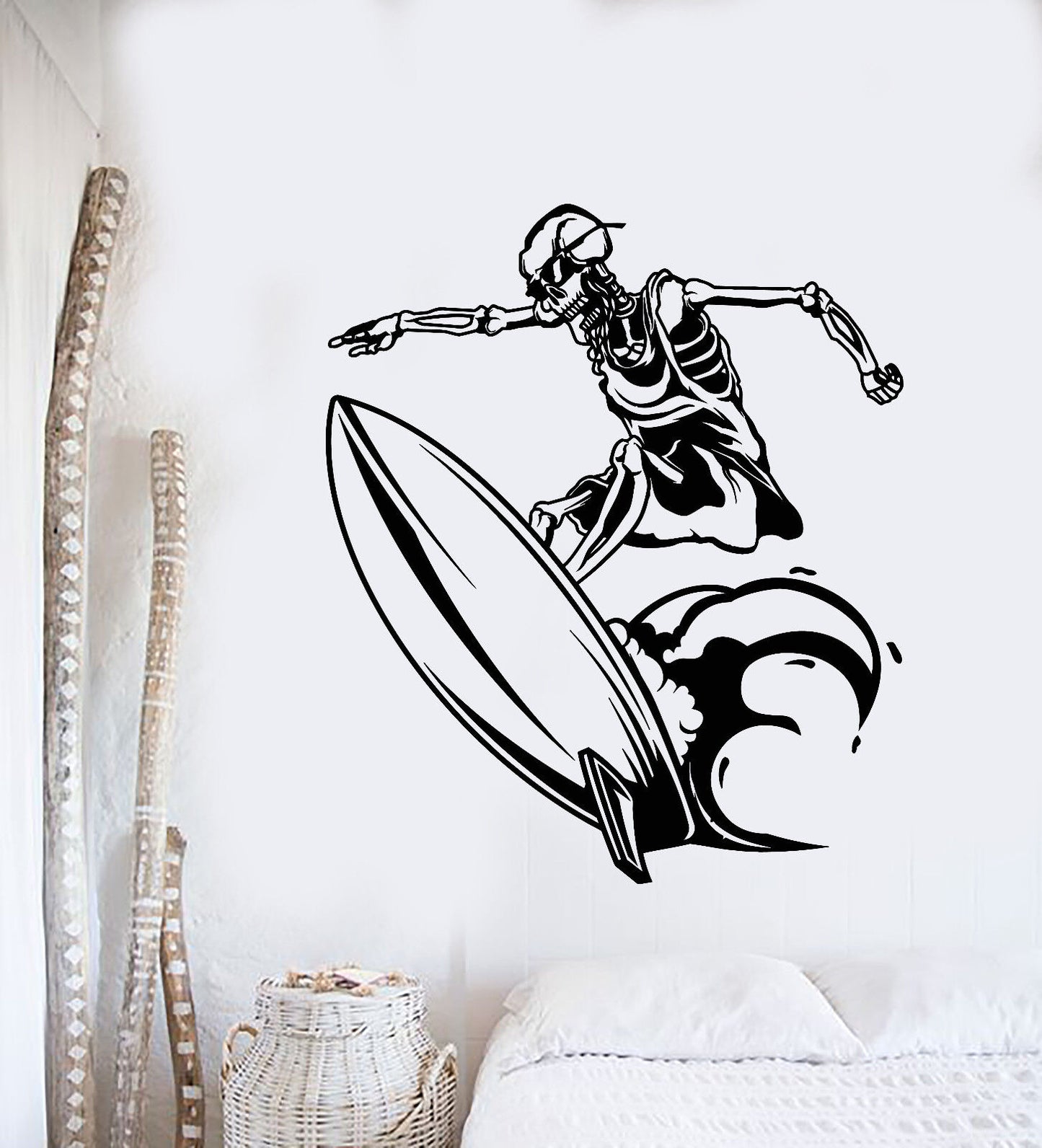 Autocollant mural en vinyle, squelette de surfeur sur planche de surf, Style plage, 3129ig