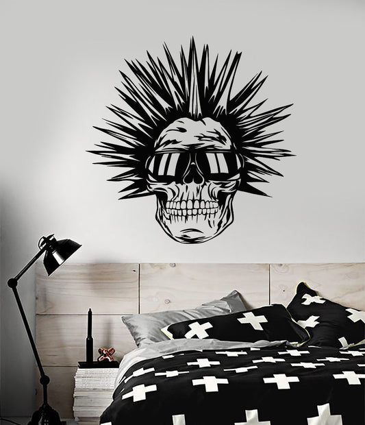 Vinyl Wall Decal Cool Punk Skull Sunglasses Mohawk Hairstyle Stickers (3158ig)