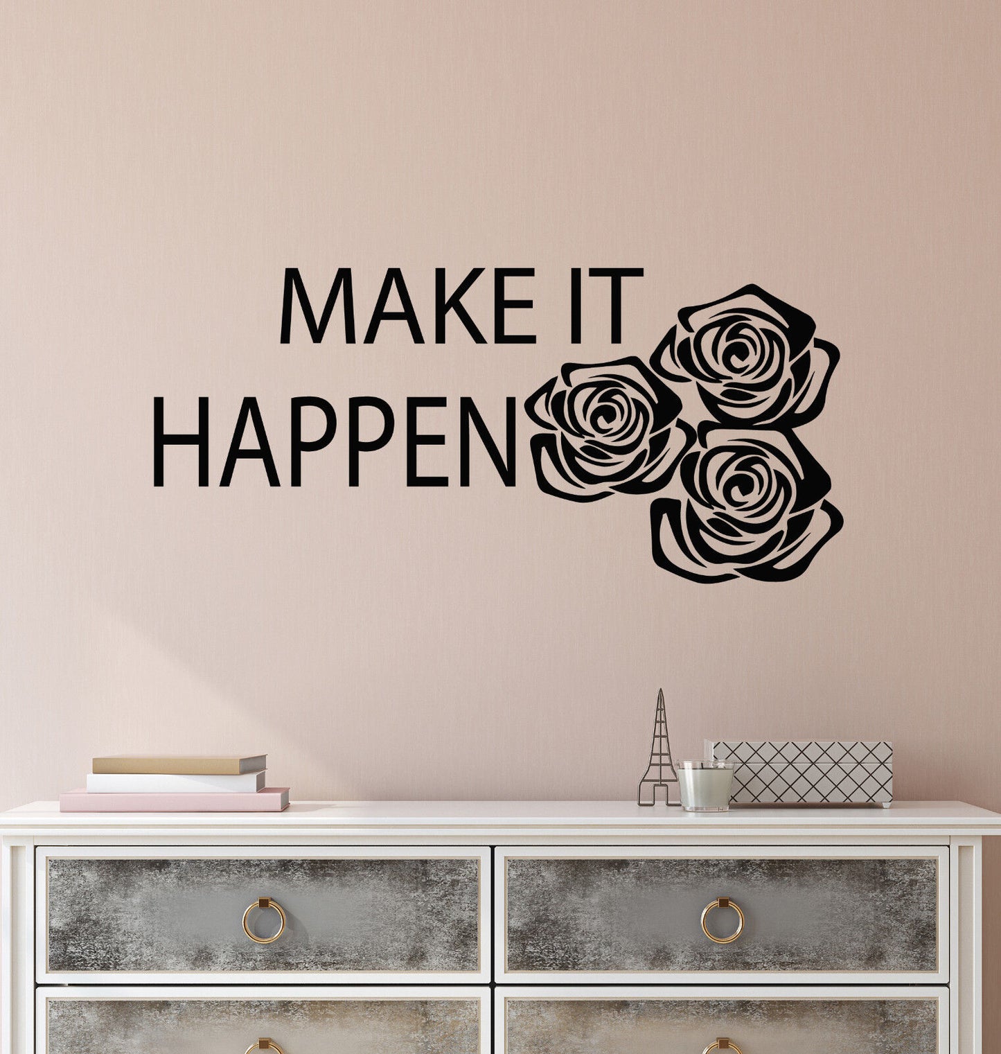 Wandaufkleber aus Vinyl, Motivierendes Zitat „Make It Happen“, inspirierend 3173ig