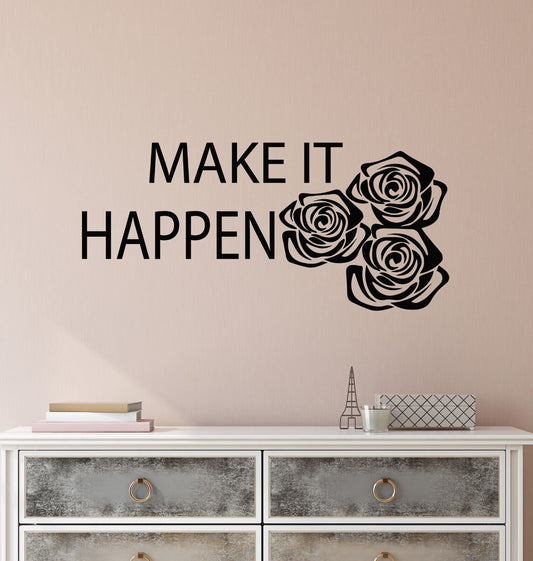 Wandaufkleber aus Vinyl, Motivierendes Zitat „Make It Happen“, inspirierend 3173ig