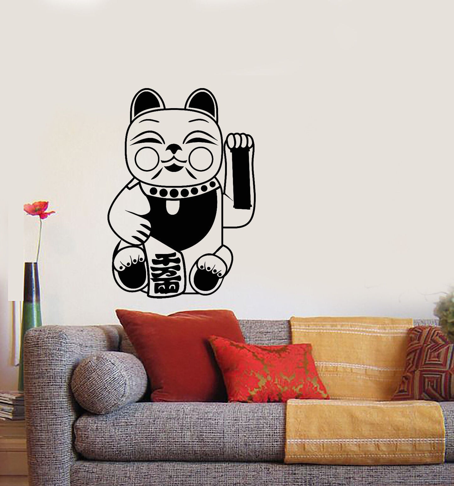 Vinyl Wall Decal Japanese Cat Symbol Maneki-Neko Talisman Stickers (3182ig)