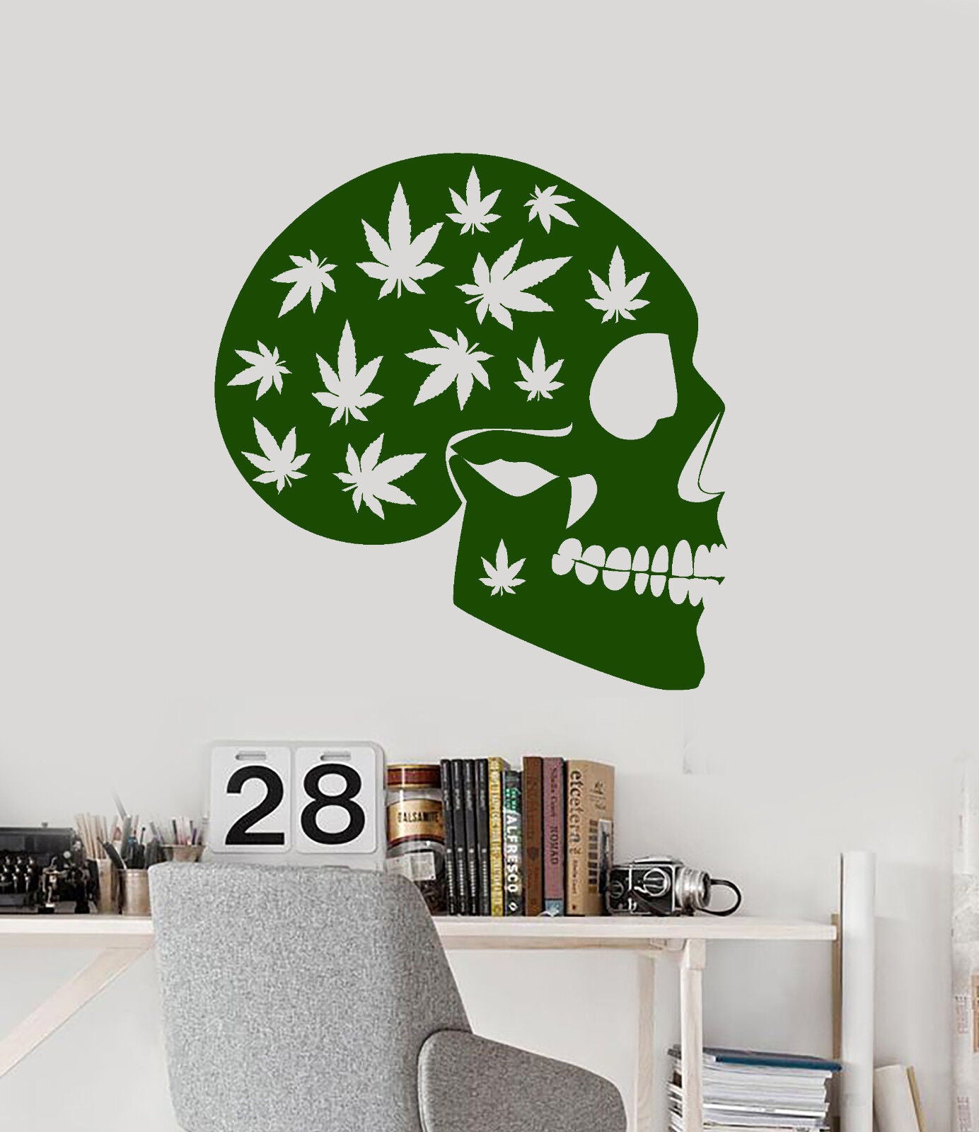 Autocollant mural en vinyle chanvre Cannabis Hippie crâne chambre autocollants (3213ig)