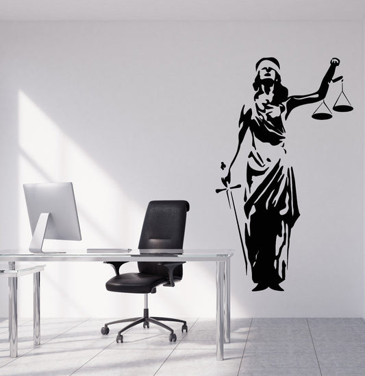 Autocollant mural en vinyle pour dame Justice Themis, autocollants pour bureau de justice, 3220ig