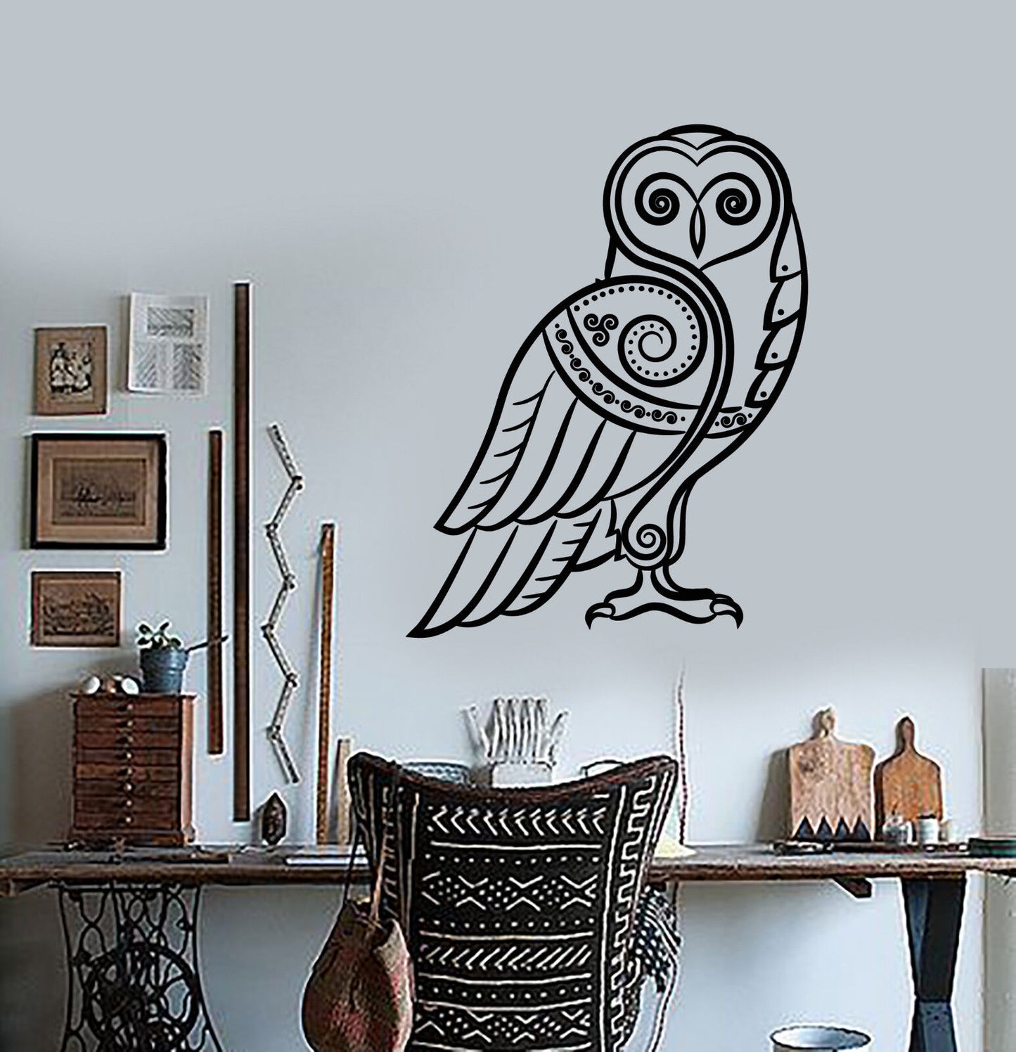 Vinyl Wall Decal Celtic Style Owl Bird Abstract Magic Stickers (3228ig)