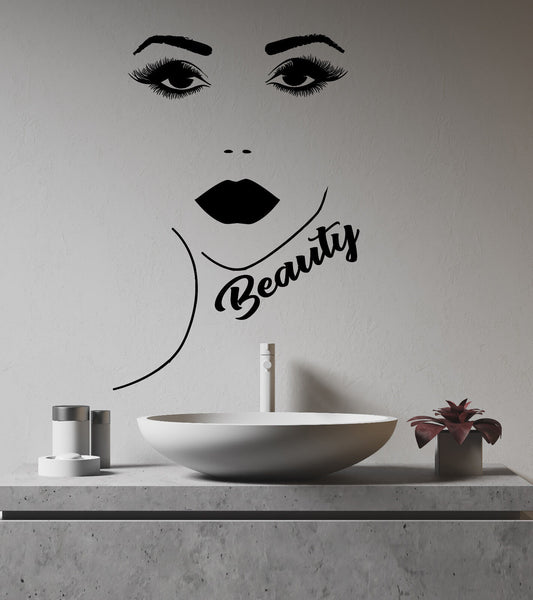 Wandtattoo Beauty Salon Logo Makeup Mädchen Gesicht Lippen Vinyl Aufkleber (3229ig)