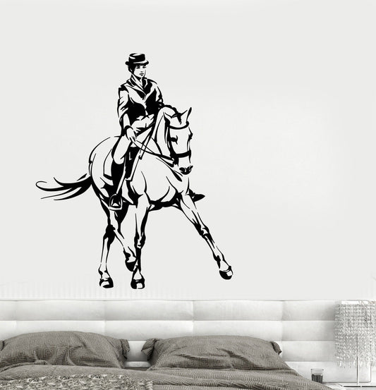 Vinyl Wall Decal Retro Girl Riding Horse School Rider Animal Stickers (3231ig)