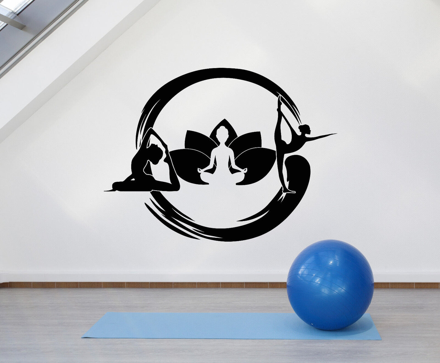 Autocollant mural en vinyle cercle Enso Yoga filles Center Pose fleur de Lotus autocollants 3234ig