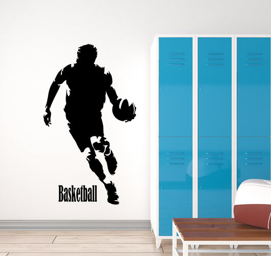 Wandtattoo Basketball Silhouette aus Vinyl, Spielspieler, Sportball, Aufkleber (3237ig)