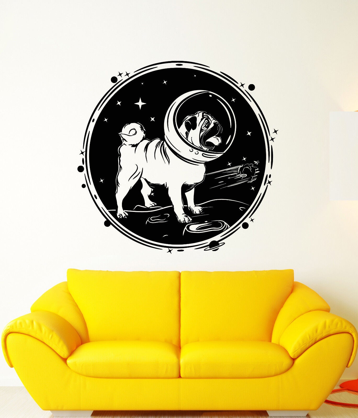 Vinyl Wall Decal Pug Dog Pet Astronaut Helmet Moon Space Stickers (3257ig)