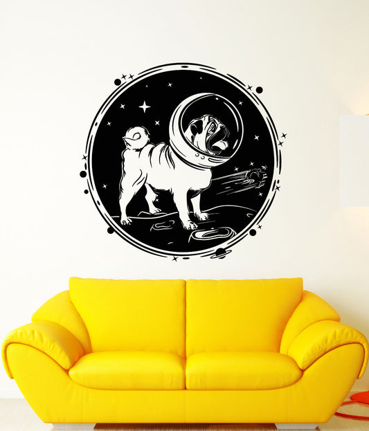 Autocollant mural en vinyle, carlin, chien, animal de compagnie, astronaute, casque, lune, espace, autocollants (3257ig)