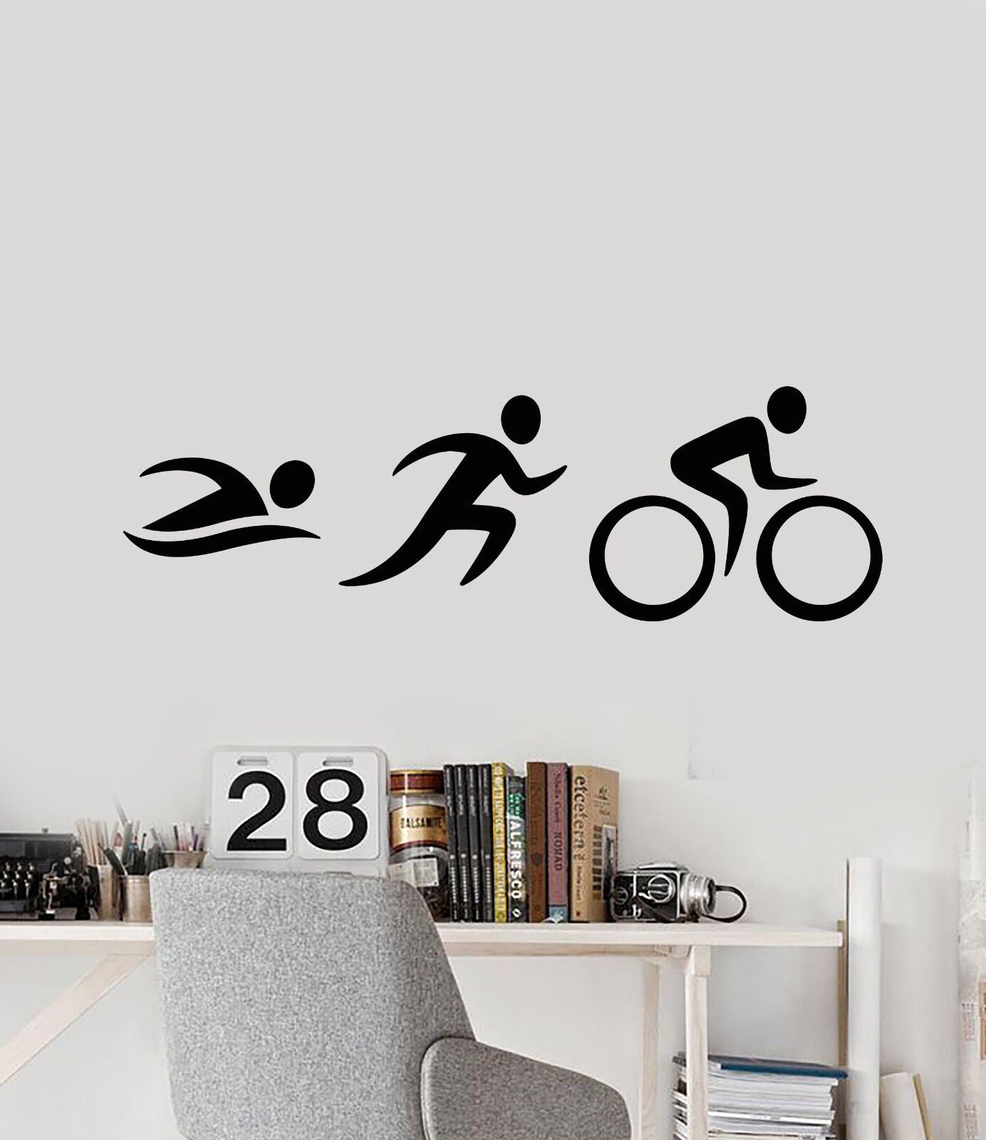 Wandaufkleber, Vinyl, für Radfahren, Schwimmen, Laufen, Sport, Cartoon-Menschen (3384ig)