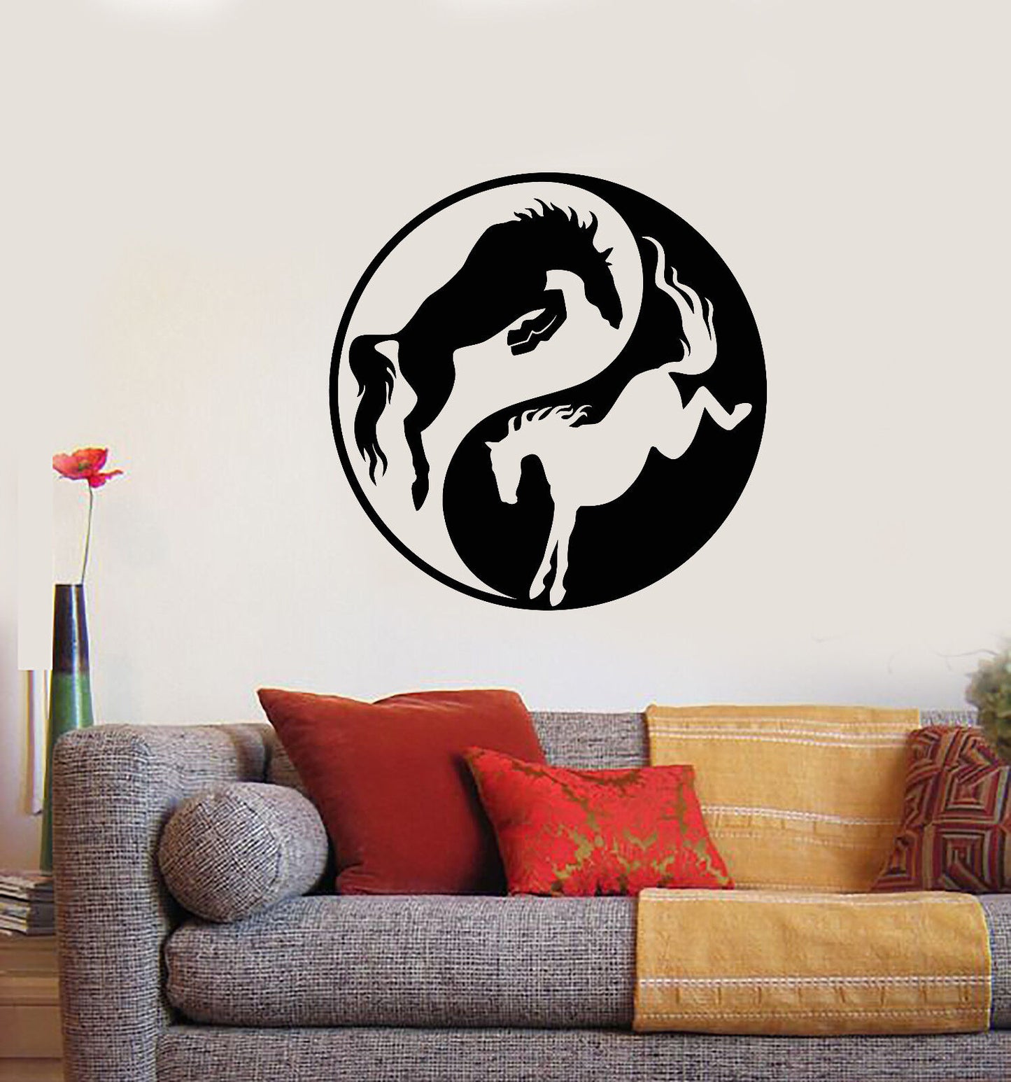 Wandtattoo Yin Yang Symbol Buddhismus Pferde Tiere Vinyl Aufkleber (3385ig) 