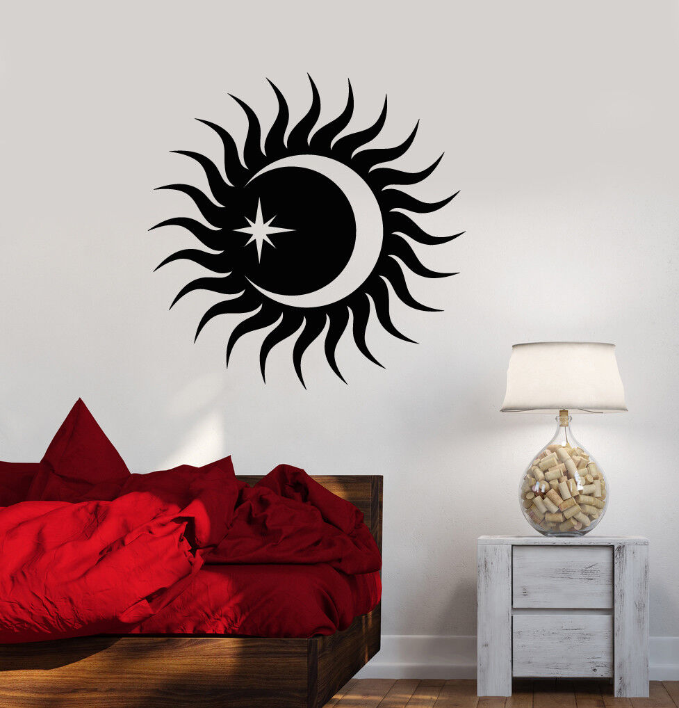 Autocollant mural en vinyle soleil et lune étoiles, autocollants de décoration de chambre à coucher (3389ig) 