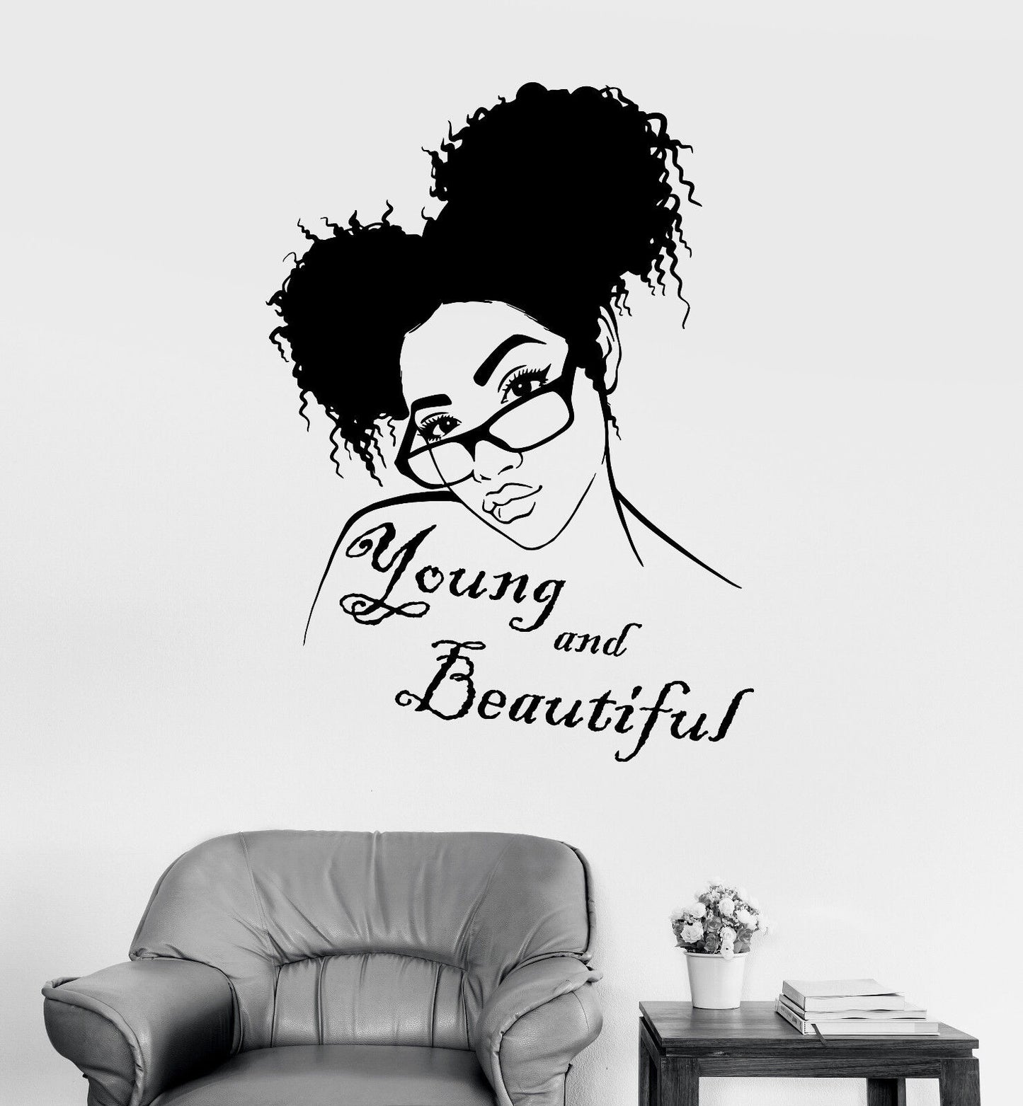 Vinyl Wall Decal African Girl Hairstyle Wearing Glasses Quote Stickers (3390ig)