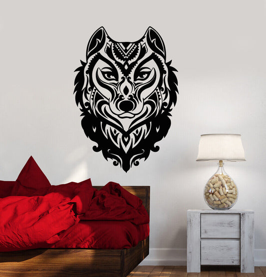 Wandtattoo Wolfskopf, Ornament, Waldtier, Raubtier, Vinyl, Aufkleber (3396ig)