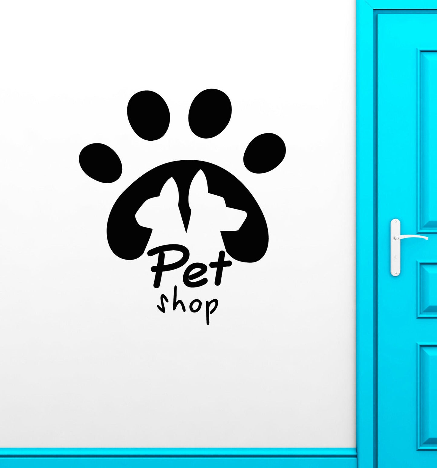 Wandaufkleber aus Vinyl, Motiv: „Pet Shop“, mit Logo für Katzen und Hunde, Tierspuren (3397ig)