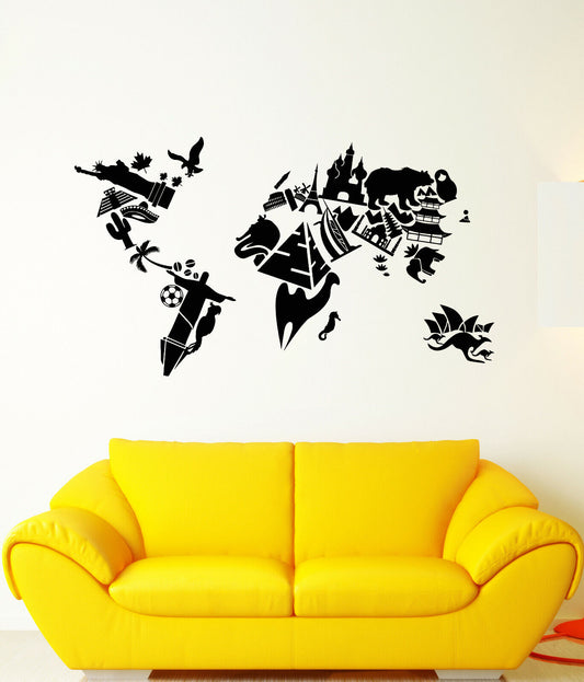 Autocollant mural en vinyle, 3407ig, carte du monde, pays, voyages