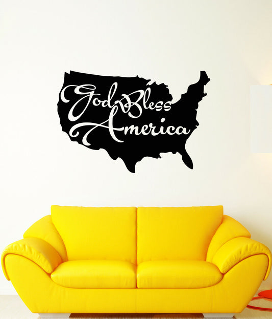 Vinyl Wall Decal Map of America Quote God Bless America Stickers (3411ig)