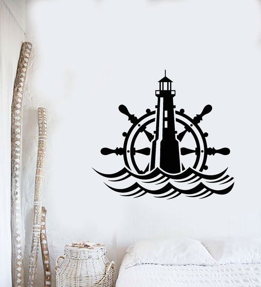 Vinyl Wall Decal Lighthouse Ship's Wheel Nautical For Sailor Stickers (3439ig)