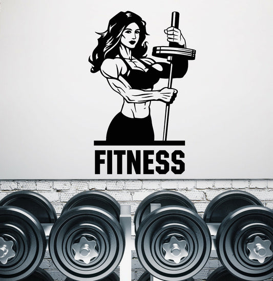 Vinyl Wall Decal Gym Fitness Girl Muscles Sexy Beautiful Body Stickers (3448ig)