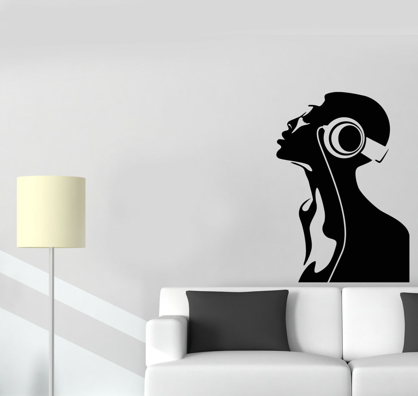 Autocollant mural en vinyle abstrait femme africaine musique casque autocollants (3461ig)