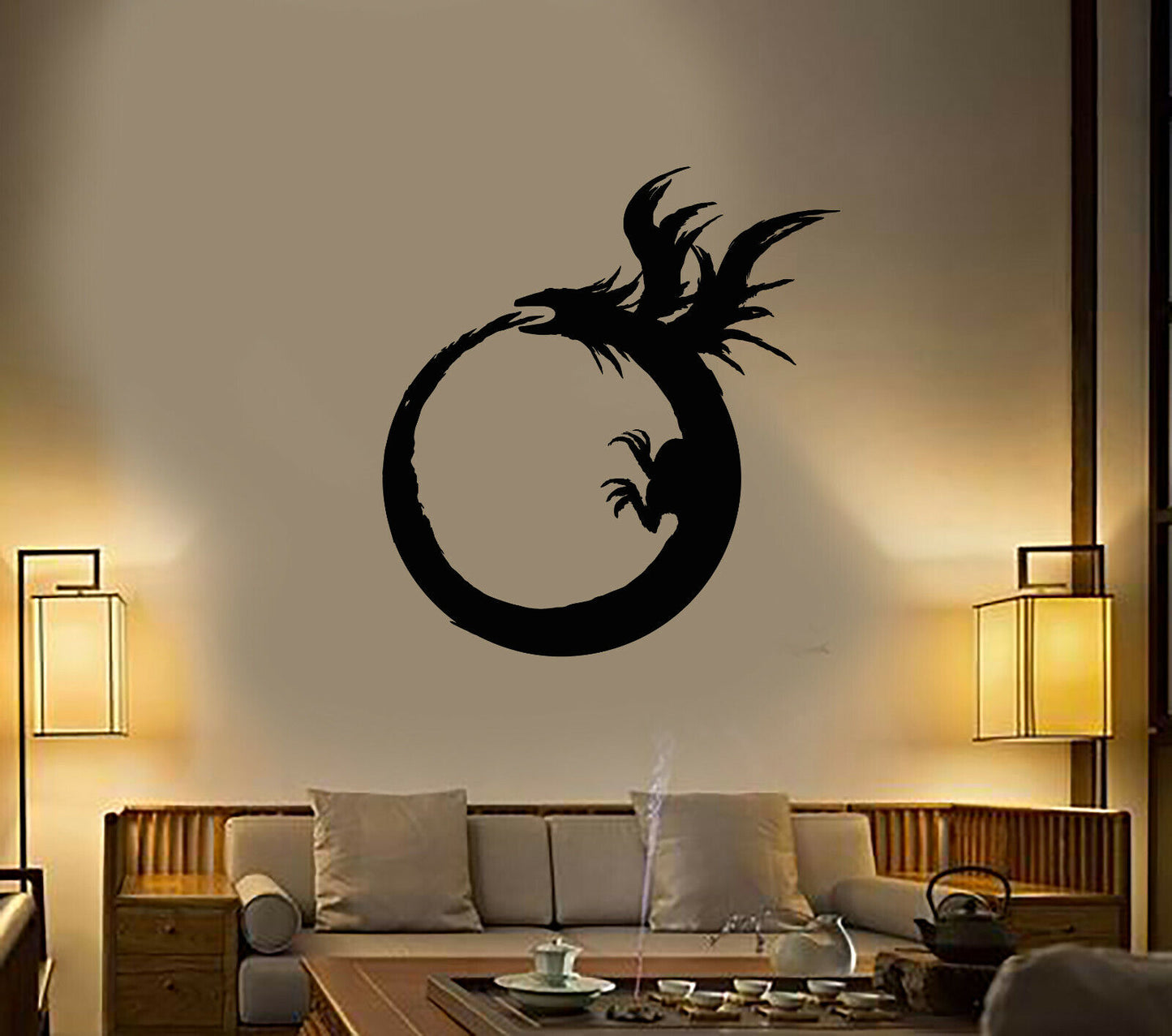 Autocollant mural en vinyle Dragon Enso cercle symbole bouddhisme autocollants (3490ig) 