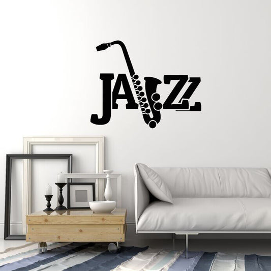 Wandtattoo Saxophon Logo Jazz Bar Musik Musikinstrument Vinyl Aufkleber 3502ig