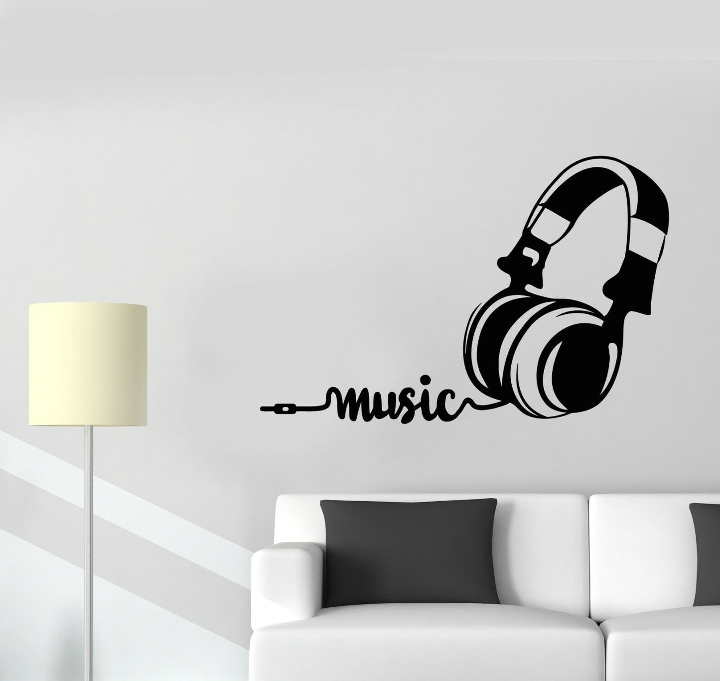 Vinyl Wall Decal Musical Headphones Music Lover Word Stickers (3524ig)