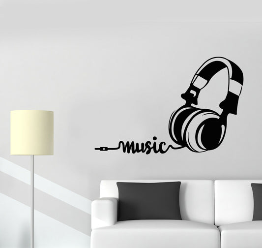 Vinyl Wall Decal Musical Headphones Music Lover Word Stickers (3524ig)