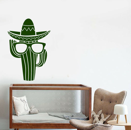 Vinyl Wall Decal Cactus Plant In Sunglasses Sombrero Mexican Stickers (3535ig)